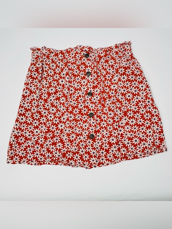 Madewell Dresses & Skirts - Madewell Orange Cream Floral Button Front Ruffle Stretch Waist Flowy Mini Skirt